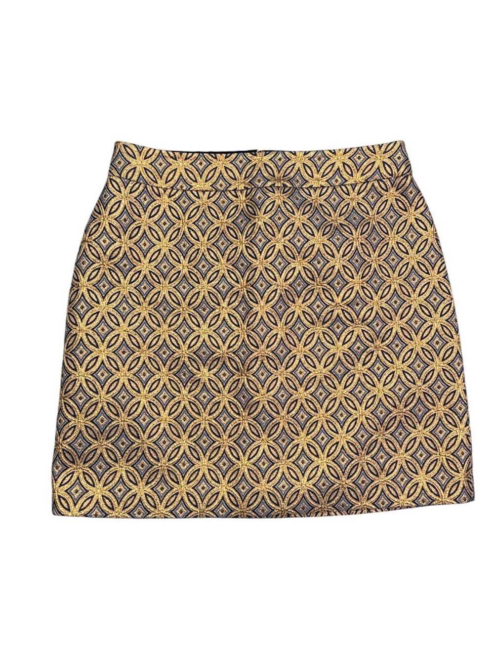 Elie Tahari Gold Navy Geometric Brocade Mini Skirt Size 8